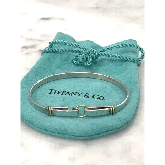 Tiffany & Co. Jewelry - Tiffany & Co 925 Sterling Silver 18K Gold Bangle Bracelet Circle Hook wBag 6.75"